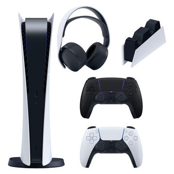 تصویر  مجموعه کنسول بازی سونی مدل PlayStation 5 Digital ظرفیت 825 گیگابایت به همراه هدست و پایه شارژر و دسته اضافی